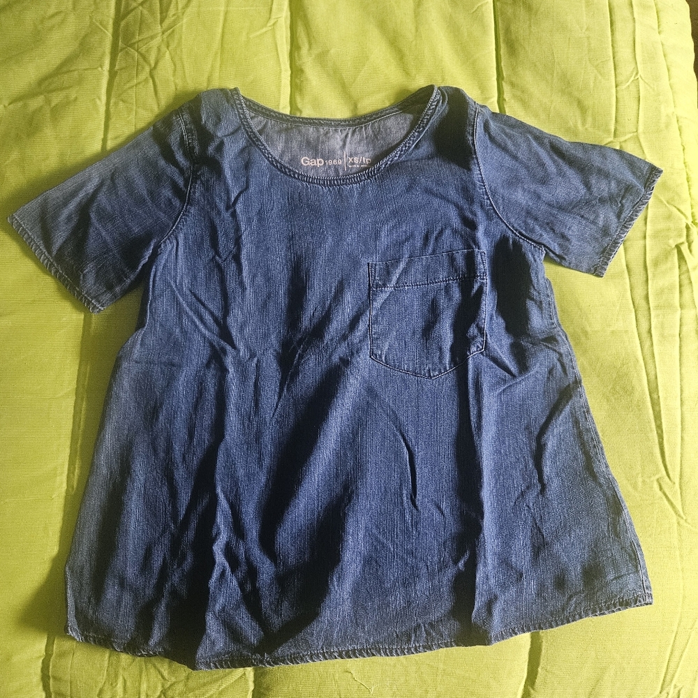 GAP Denim Chambray Pocket Tee T-shirt XS 100% Lyocell